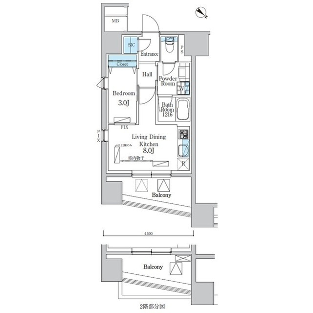 デュオフラッツ池尻大橋 0802号室の間取り図